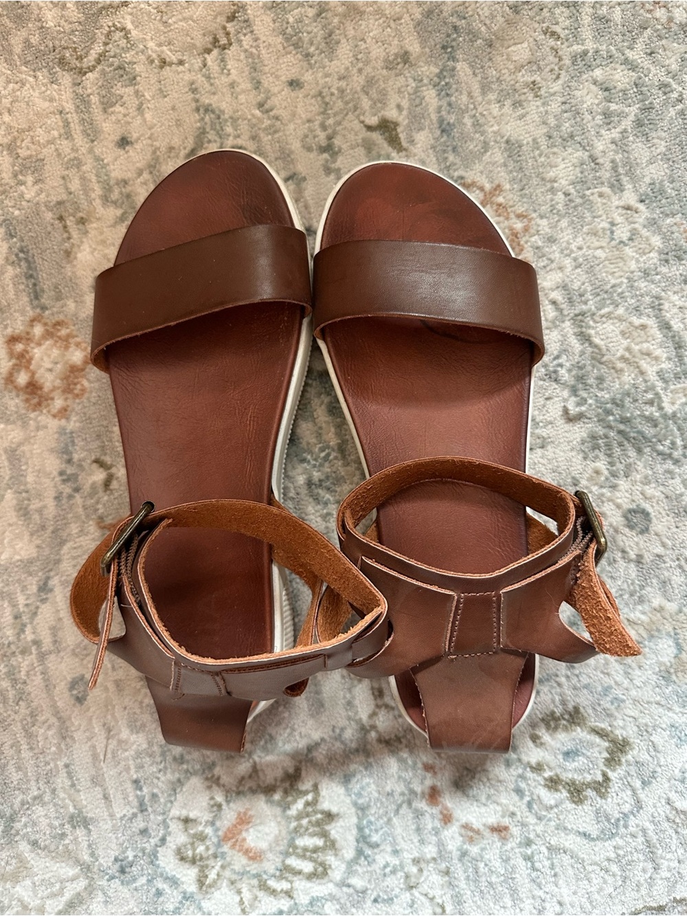 MIA Brown Leather Ankle-Strap Slide Sandals